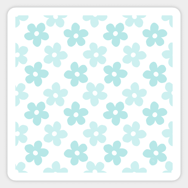 White Blue Daisy Flowers Retro Pattern Sticker by NdesignTrend